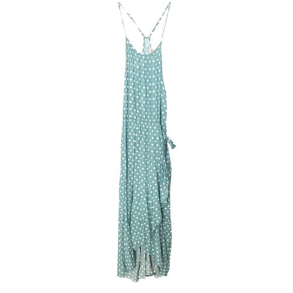 C+D+M WRAP AROUND MAXI DRESS, ELASTIC WAIST, WOMENS-XL-MINT GRN/WHITE POLKA DOTS - Picture 1 of 12